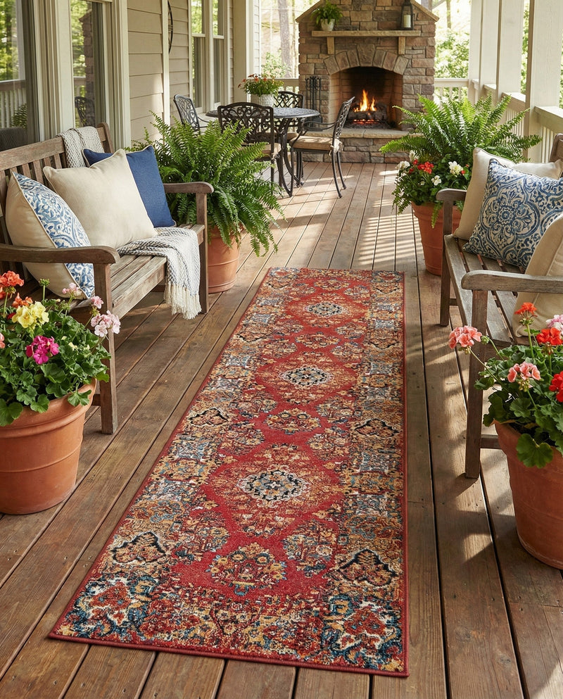 Patio Heritage Collection Area Rug -  Terrace Runner Antique Red  lifestyle 70