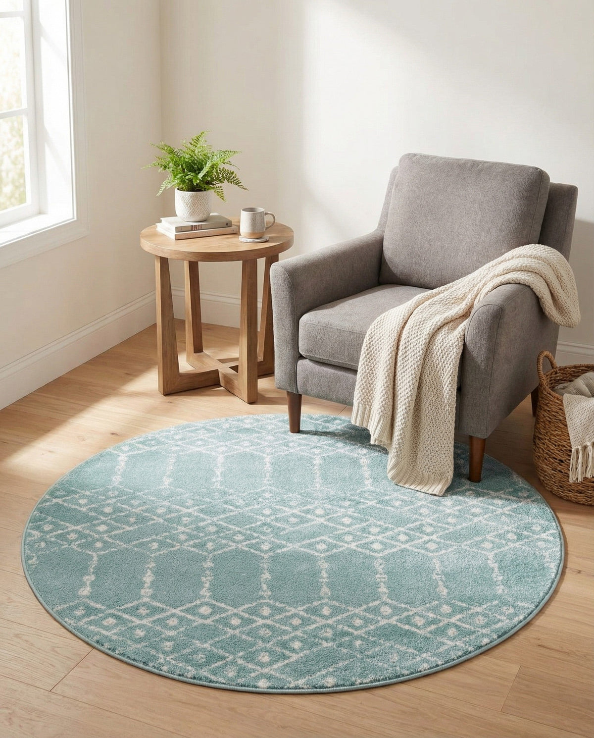 Marrakesh Lattice Collection Area Rug - Casablanca (Aqua) Round Aqua  lifestyle 108