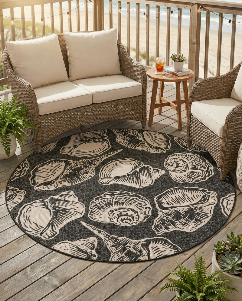 Seaside Haven Rugs Collection Area Rug -  Lighthouse (Black and White) Round Black and White  lifestyle 76