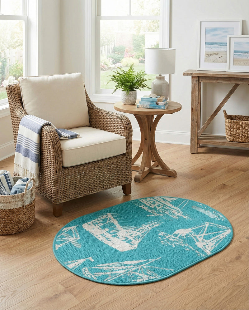 Seaside Haven Rugs Collection Area Rug -  Beachcomber Oval Teal  lifestyle 58