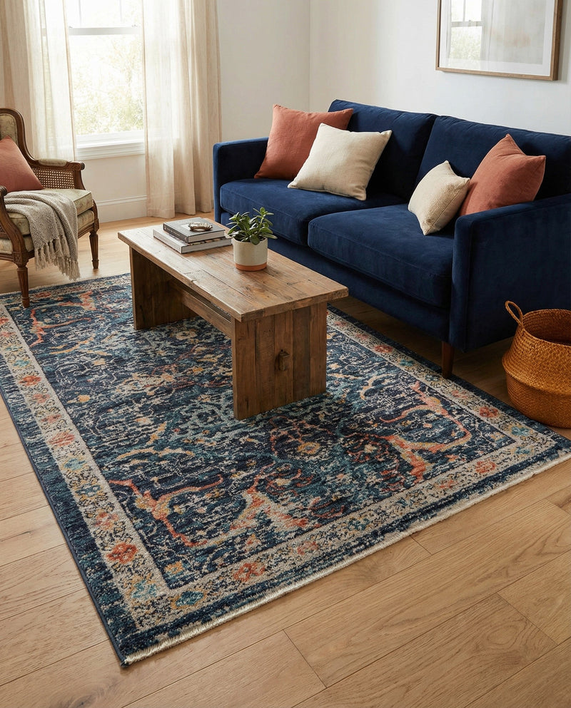 Seville Stripes Collection Area Rug -  Malaga (Navy Blue) Rectangle Navy Blue  lifestyle 25