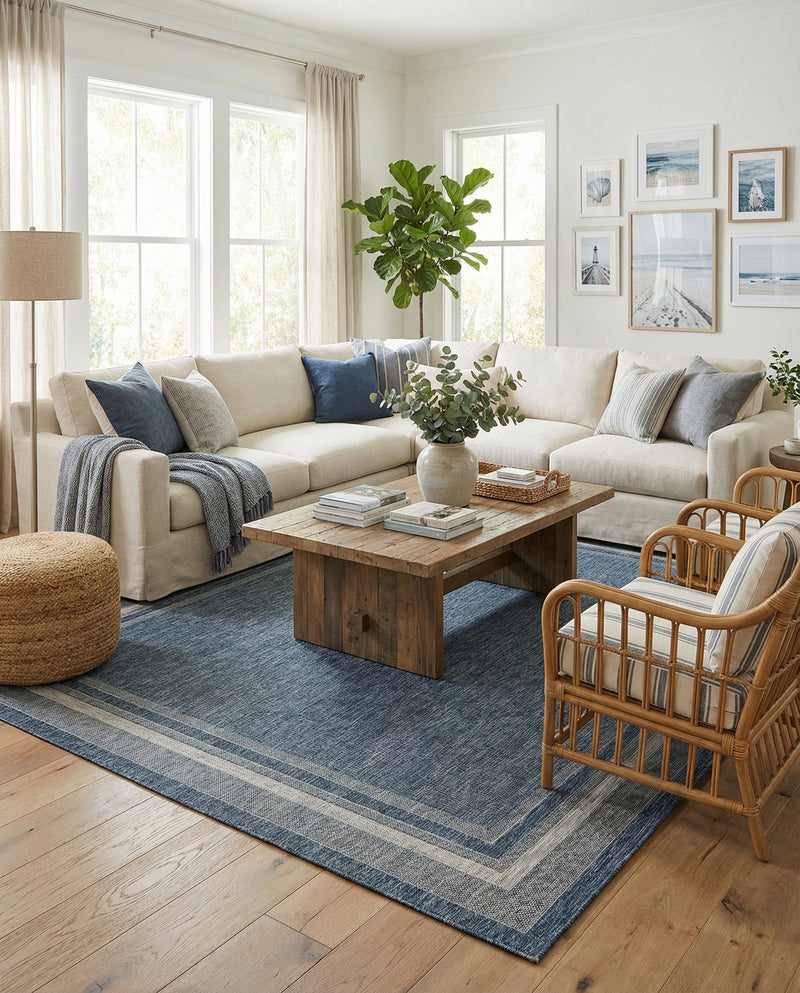 Terrace Fringe Collection Area Rug - Veranda (Blue) Rectangle Blue  lifestyle 22