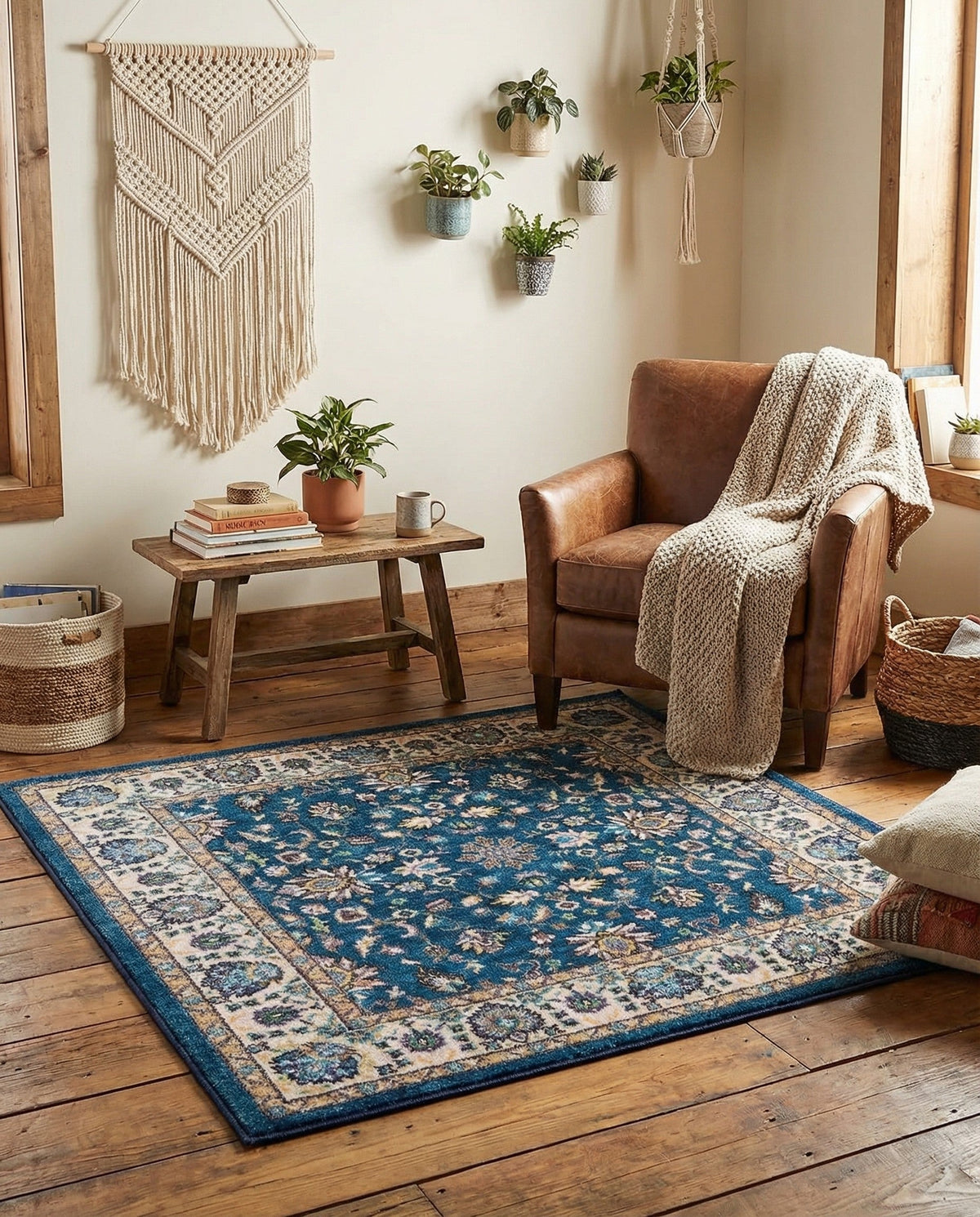 Casablanca Tapestry Collection Area Rug -  Marrakech (Egyptian Blue) Square Egyptian Blue  lifestyle 26