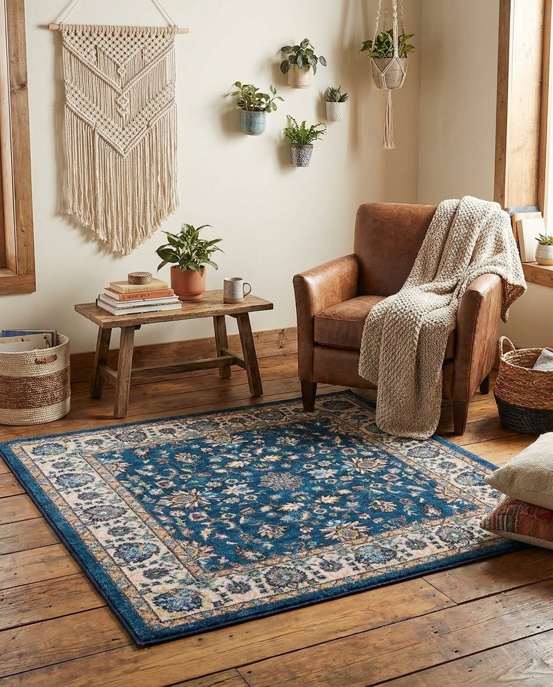 Casablanca Tapestry Collection Area Rug -  Marrakech (Egyptian Blue) Square Egyptian Blue  lifestyle 26