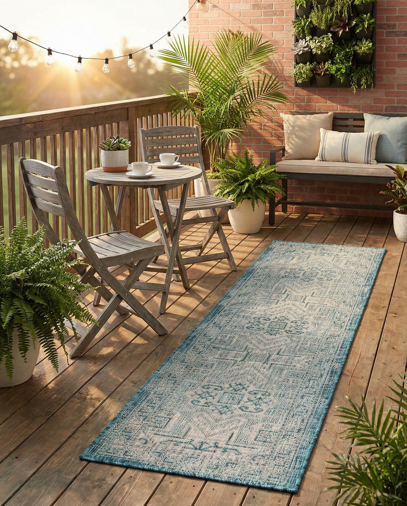 Tribal Terrace Treasures Collection Area Rug - Mayan Marina (Teal) Runner Teal  lifestyle 73