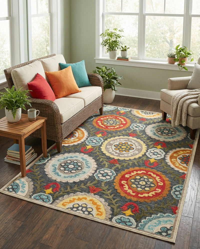 Outdoor Marrakesh Collection Area Rug -  Asilah Rectangle Gray  lifestyle 29