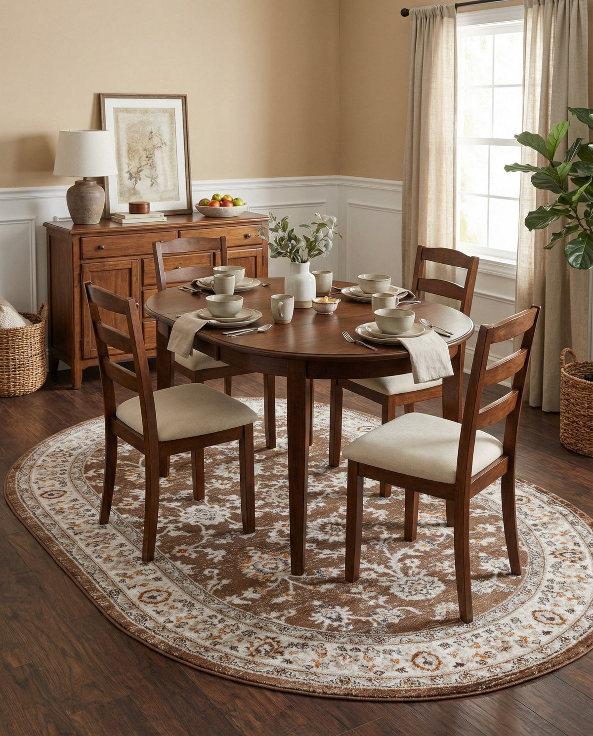 Savannah Elegance Collection Area Rug - Augusta (Brown) Oval Brown  lifestyle 100