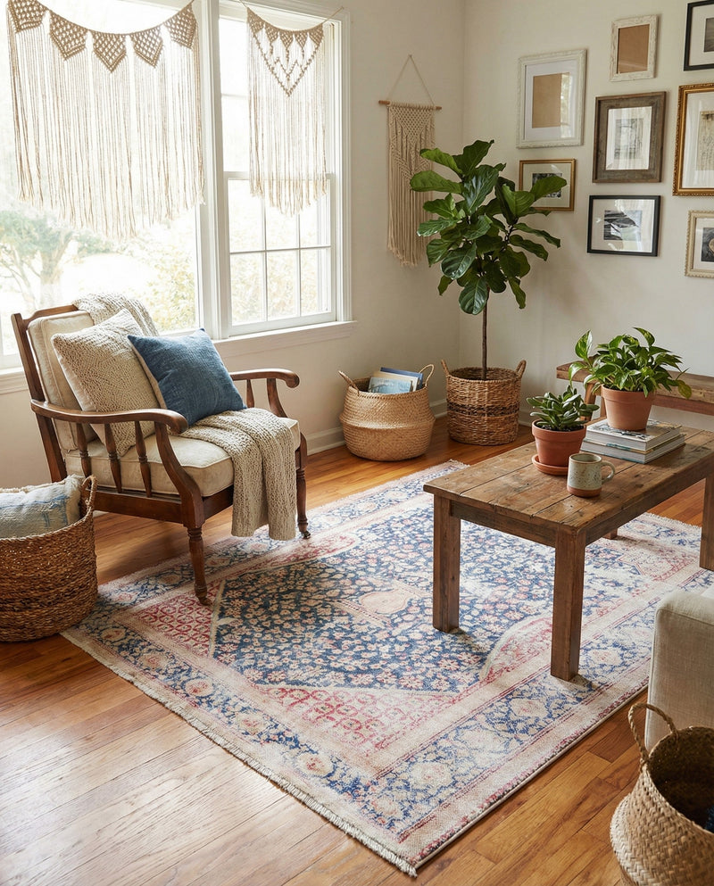 Bazaar Chic Collection Area Rug -  Rabat Square Navy Blue  lifestyle 50