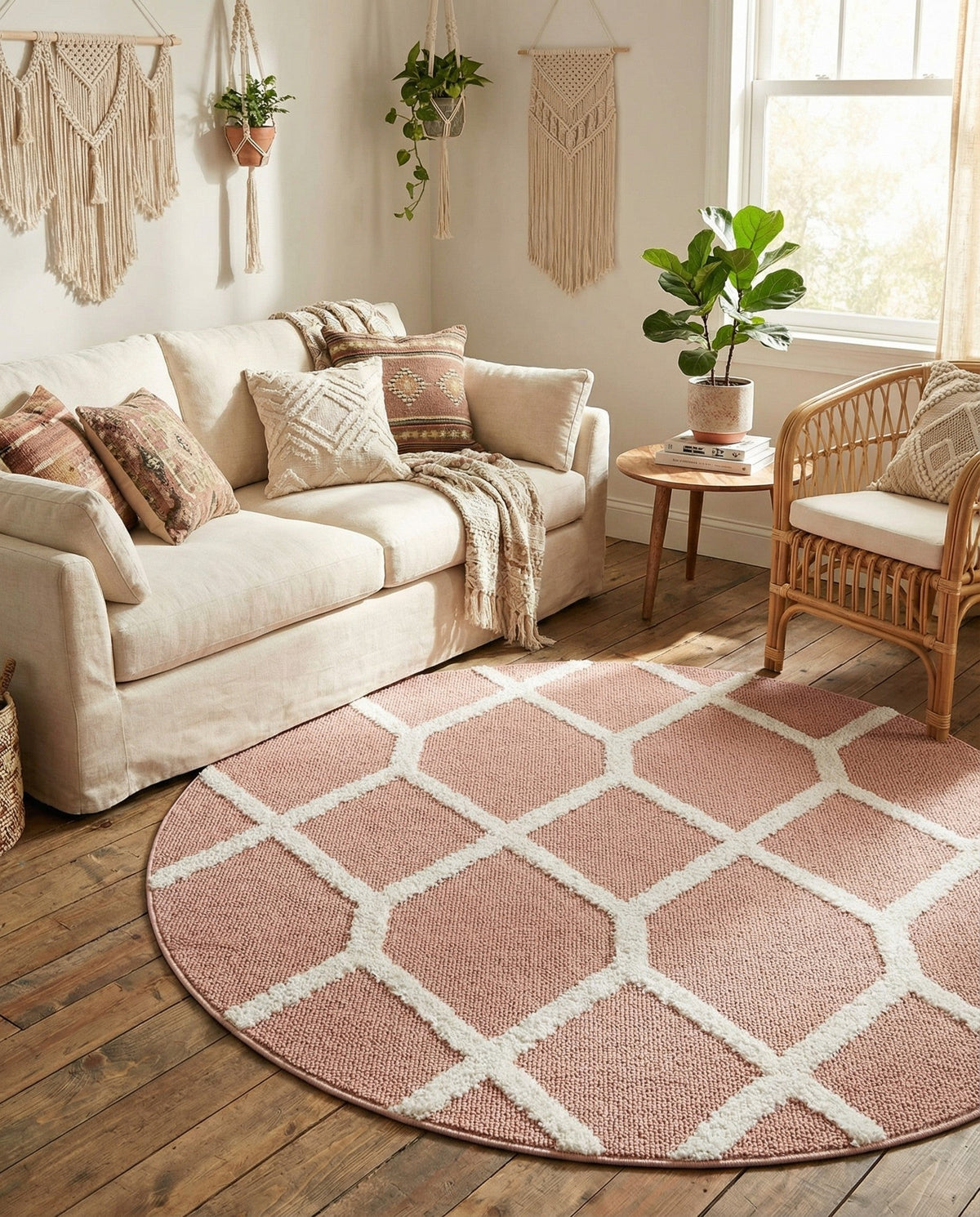 Sahara Chic Collection Area Rug -  Tuareg Round Pink  lifestyle 166