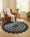 Woven Seaside Jute Collection Area Rug - Coastalhaven (Navy Blue and White) Round Navy Blue and White  lifestyle 32