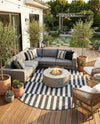 Seaside Stripes Collection Area Rug - Cabana (Charcoal) Round Charcoal  lifestyle 33