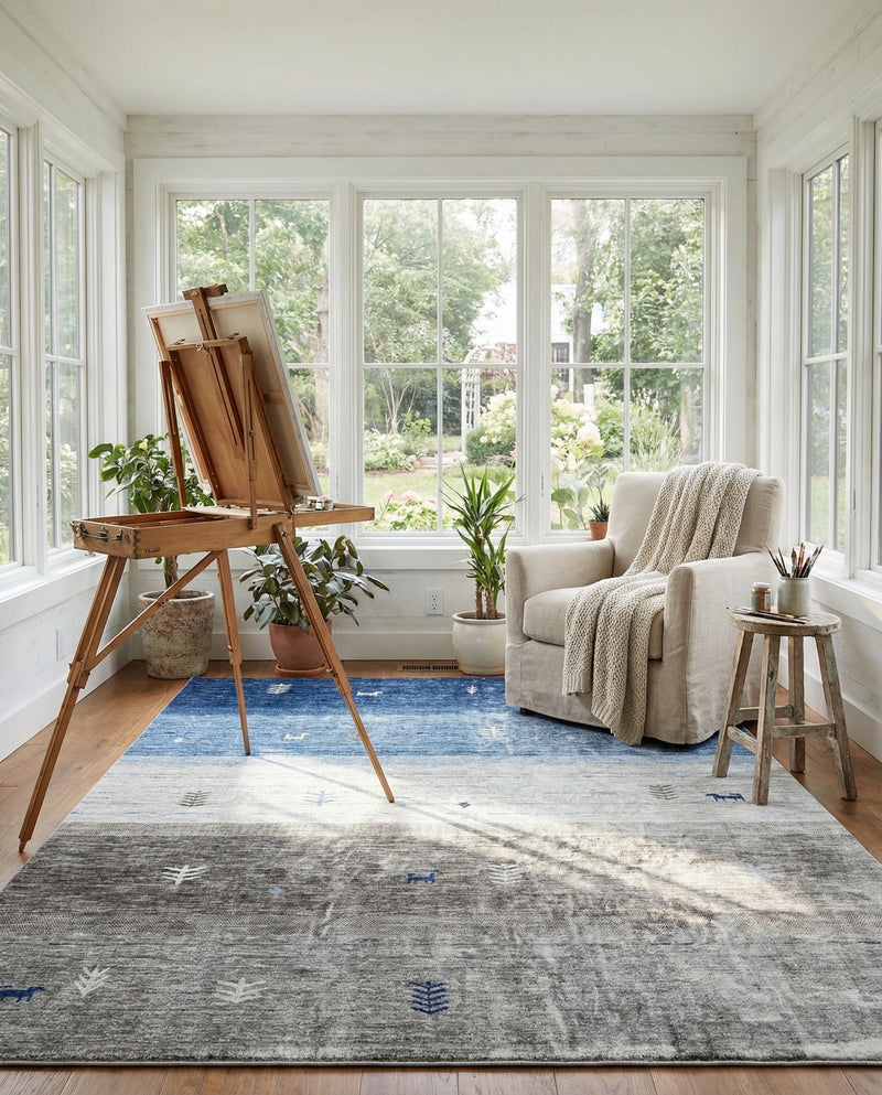 Zagros Shades Collection Area Rug -  Sisakht Rectangle Blue Gray  lifestyle 25
