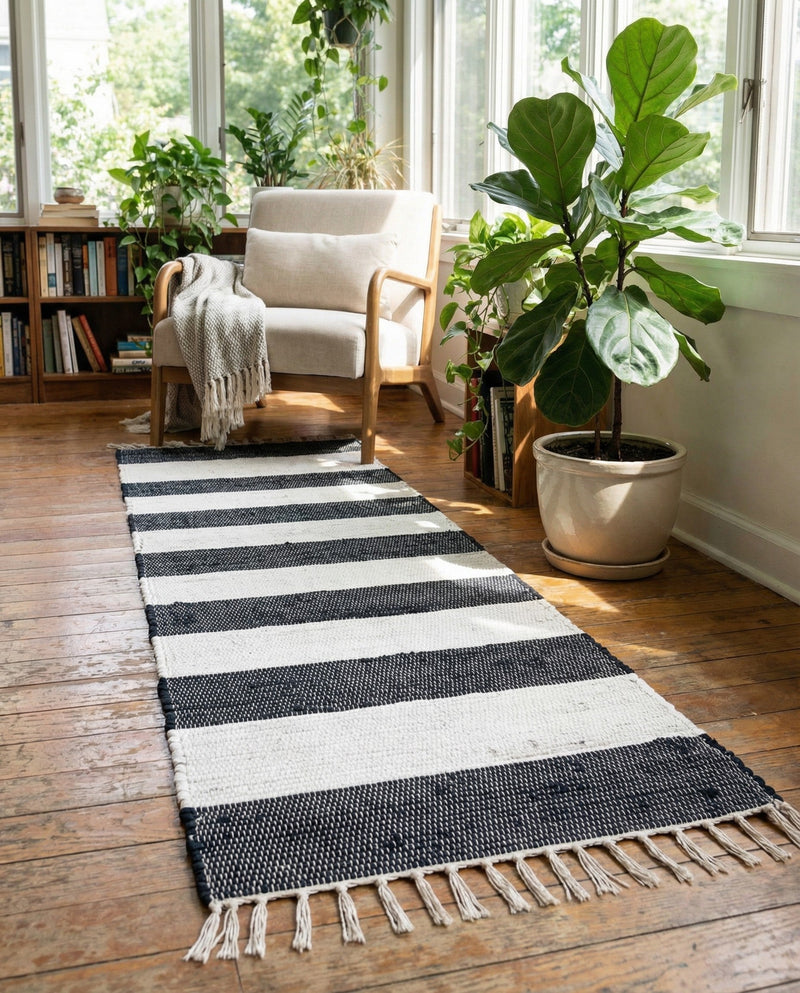 Tassel Trail Collection Area Rug - Pathway (Navy Blue) Runner Navy Blue  lifestyle 85