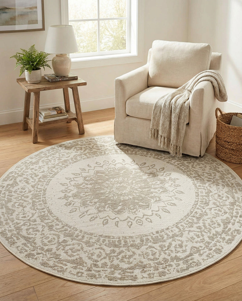 Patio Heritage Collection Area Rug -  Lafayette (Gray) Round Gray  lifestyle 59