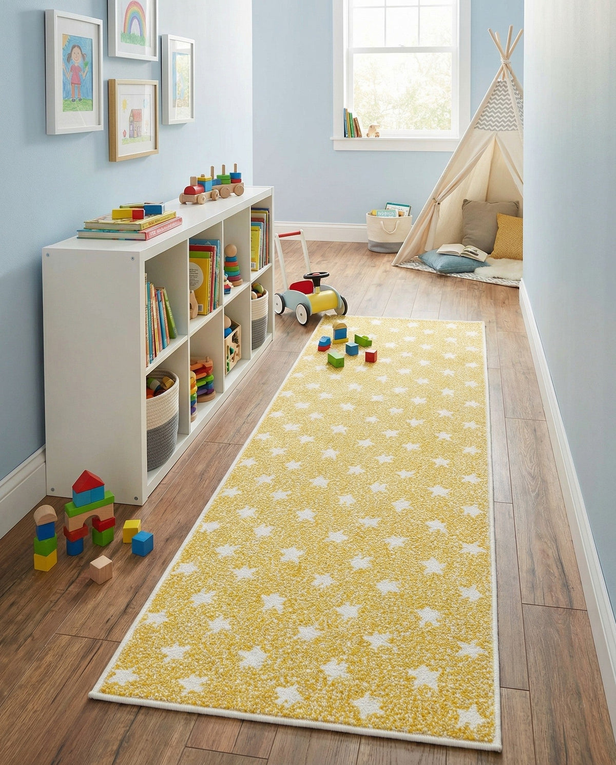 Wonder Tykes Collection Area Rug -  Mosaic Runner Soft Yellow  lifestyle 180