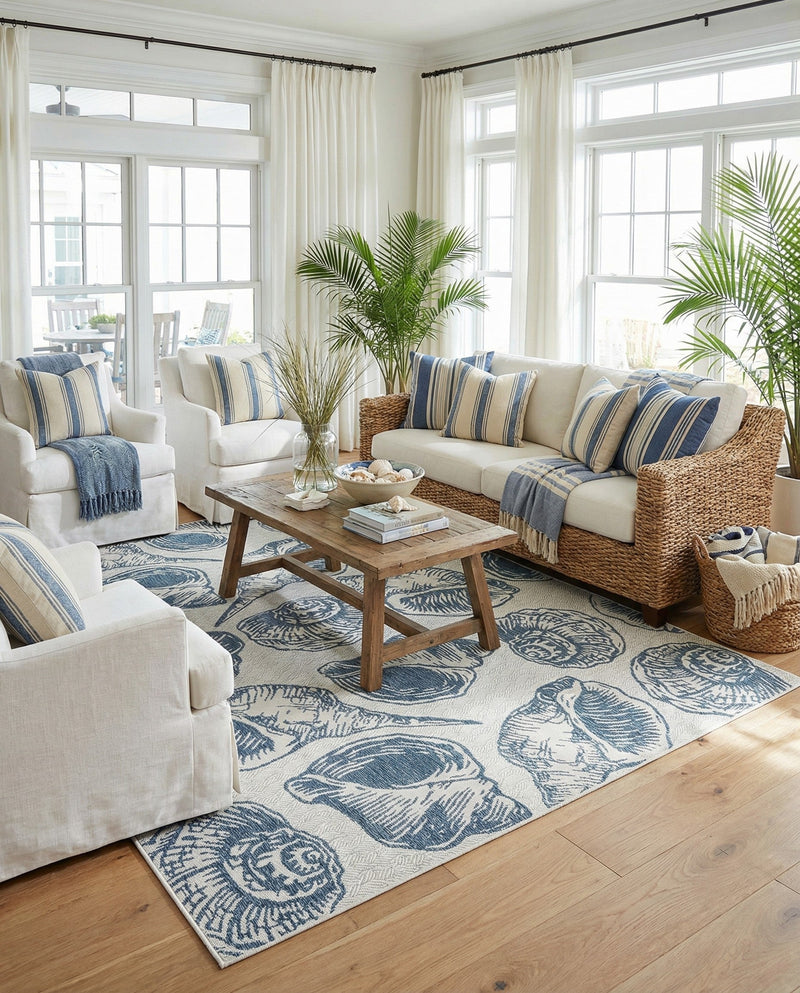 Seaside Haven Rugs Collection Area Rug -  Lighthouse (Ivory and Navy Blue) Rectangle Ivory and Navy Blue  lifestyle 13