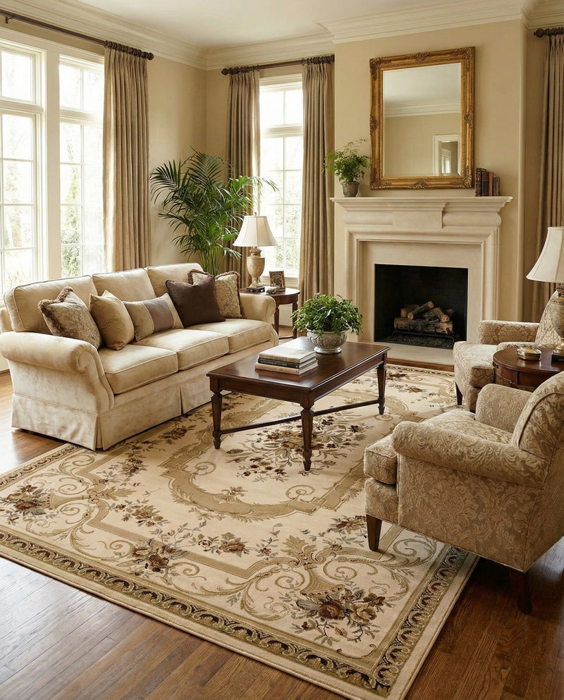 Versailles Elegance Collection Area Rug -  Louveciennes (Cream) Rectangle Cream  lifestyle 24