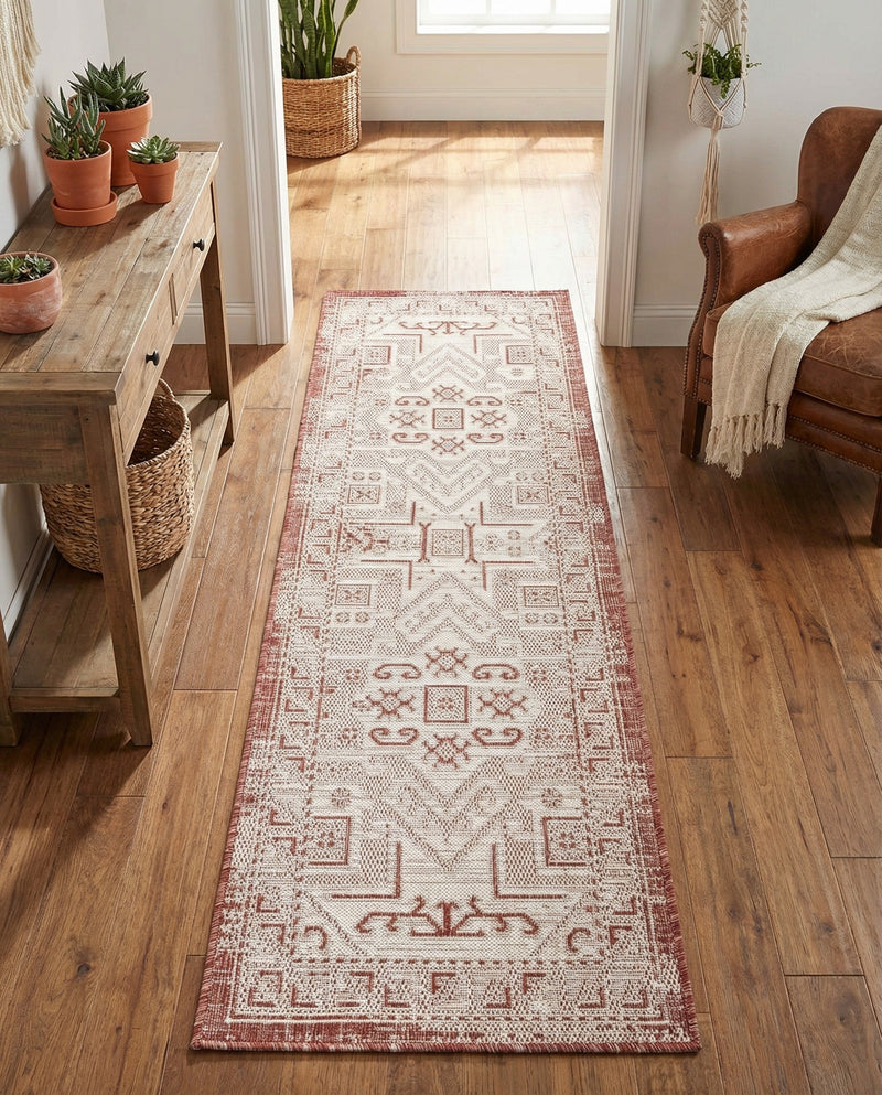 Tribal Terrace Treasures Collection Area Rug - Mayan Marina (Rust Red) Runner Rust Red  lifestyle 56