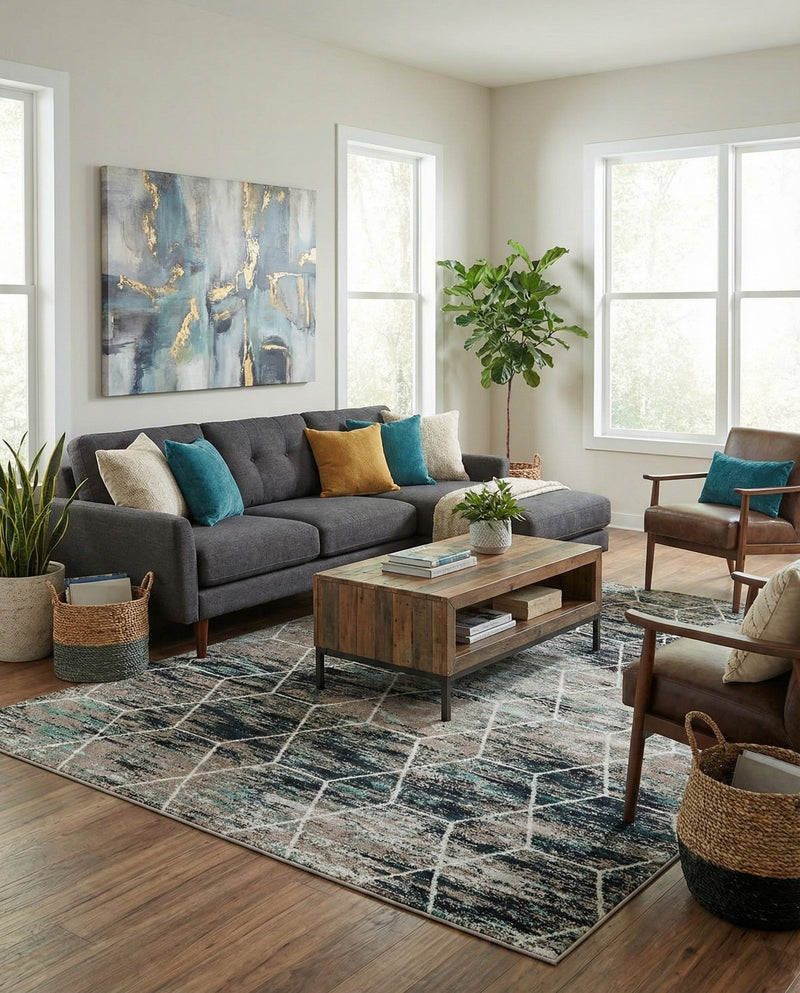 Trellis Mosaic Collection Area Rug - Arborville (Blue Multi) Rectangle Blue Multi  lifestyle 8