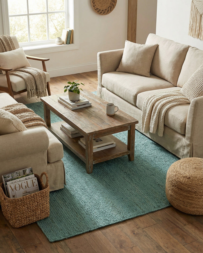 Woven Seaside Jute Collection Area Rug - Savannah (Turquoise) Rectangle Turquoise  lifestyle 11