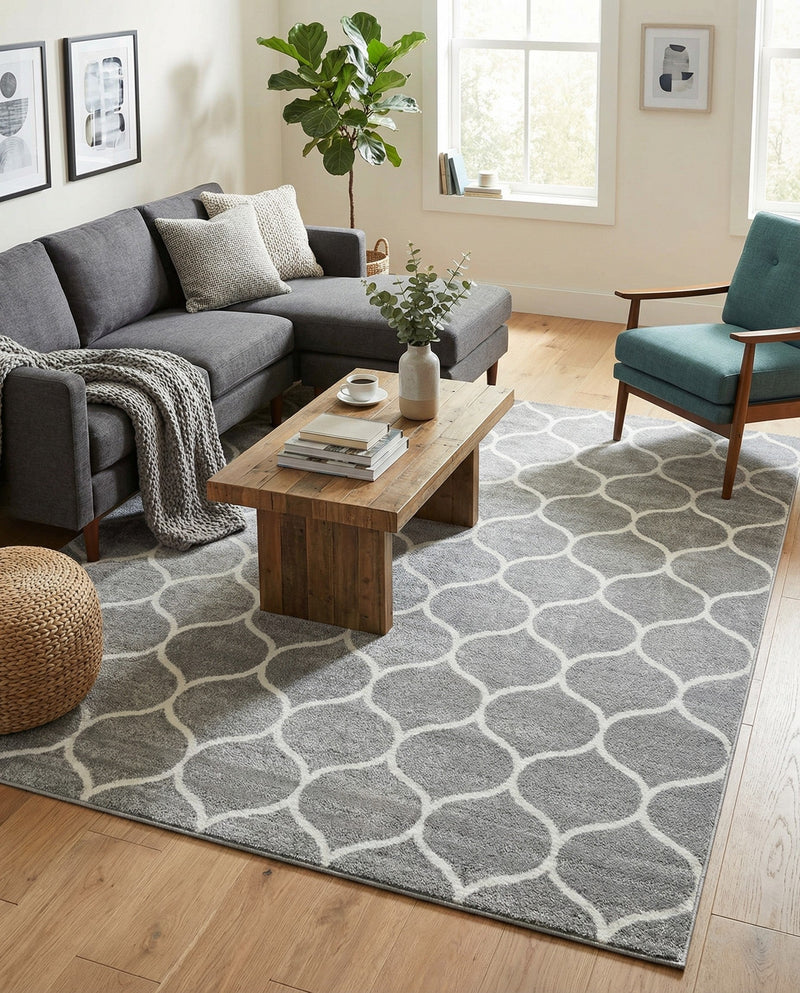 Trellis Mosaic Collection Area Rug -  Pergolatown (Light Gray) Rectangle Light Gray  lifestyle 8