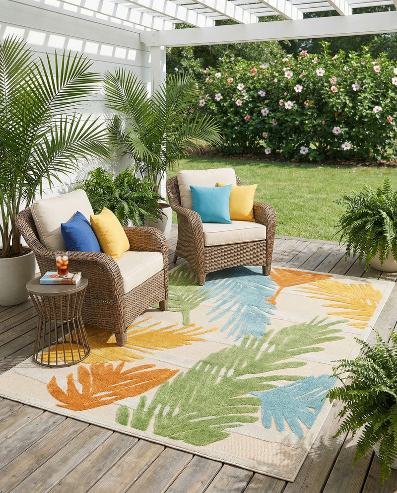 Bahama Breeze Outdoor Collection Area Rug -  CatCay Rectangle Beige  lifestyle 58