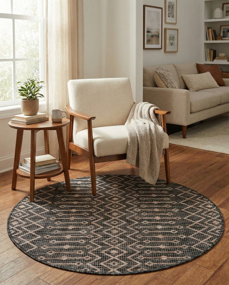 Savannah Pergola Collection Area Rug -  Pergola (Charcoal Gray) Round Charcoal Gray  lifestyle 33