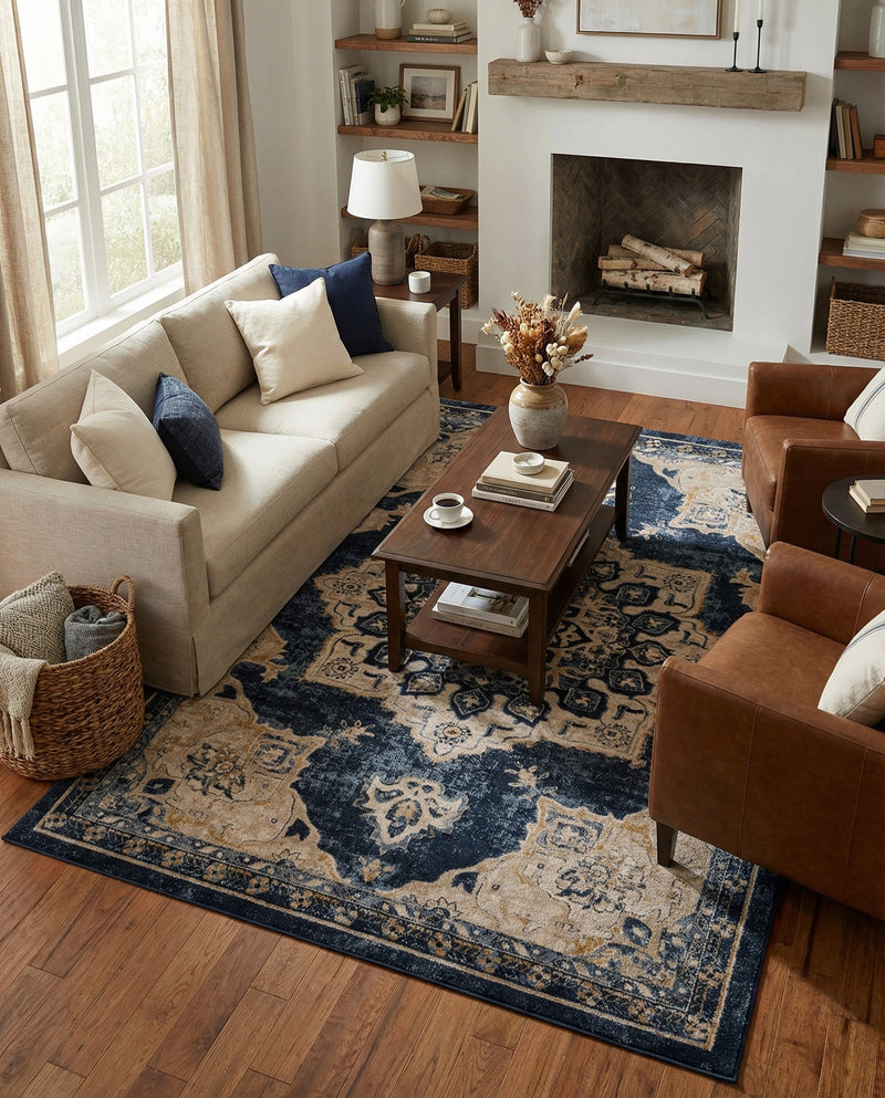 Eden Oasis Collection Area Rug -  Tranquility (Navy Blue) Rectangle Navy Blue  lifestyle 15