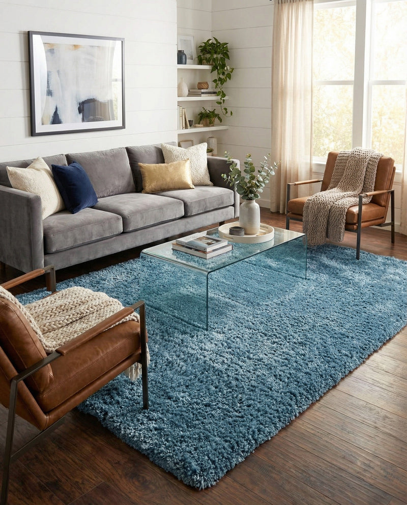 Eternal Plush Oasis Collection Area Rug -  Tranquility (Aegean Blue) Rectangle Aegean Blue  lifestyle 9
