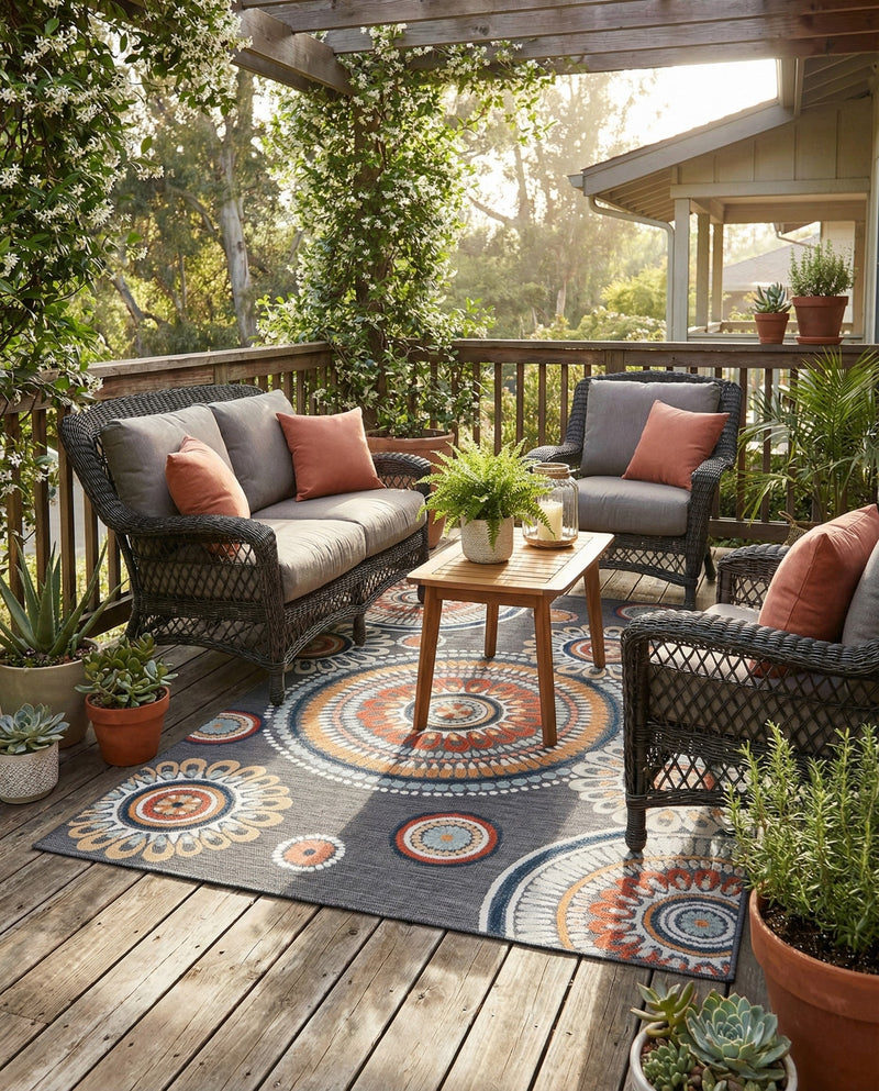 Seaside Blooms Collection Area Rug -  Eden Rectangle Black  lifestyle 19