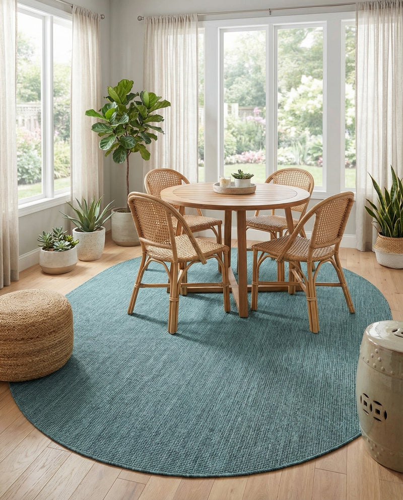 Seaside Serenity Collection Area Rug - Veranda (Teal) Oval Teal  lifestyle 41