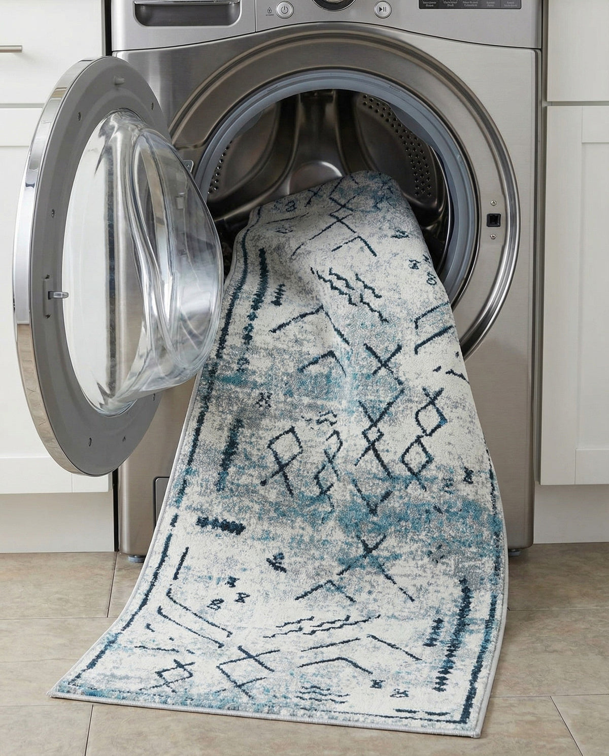 Aegean Elegance Washables Collection Area Rug - Santorini Runner Ivory Gray  lifestyle 81