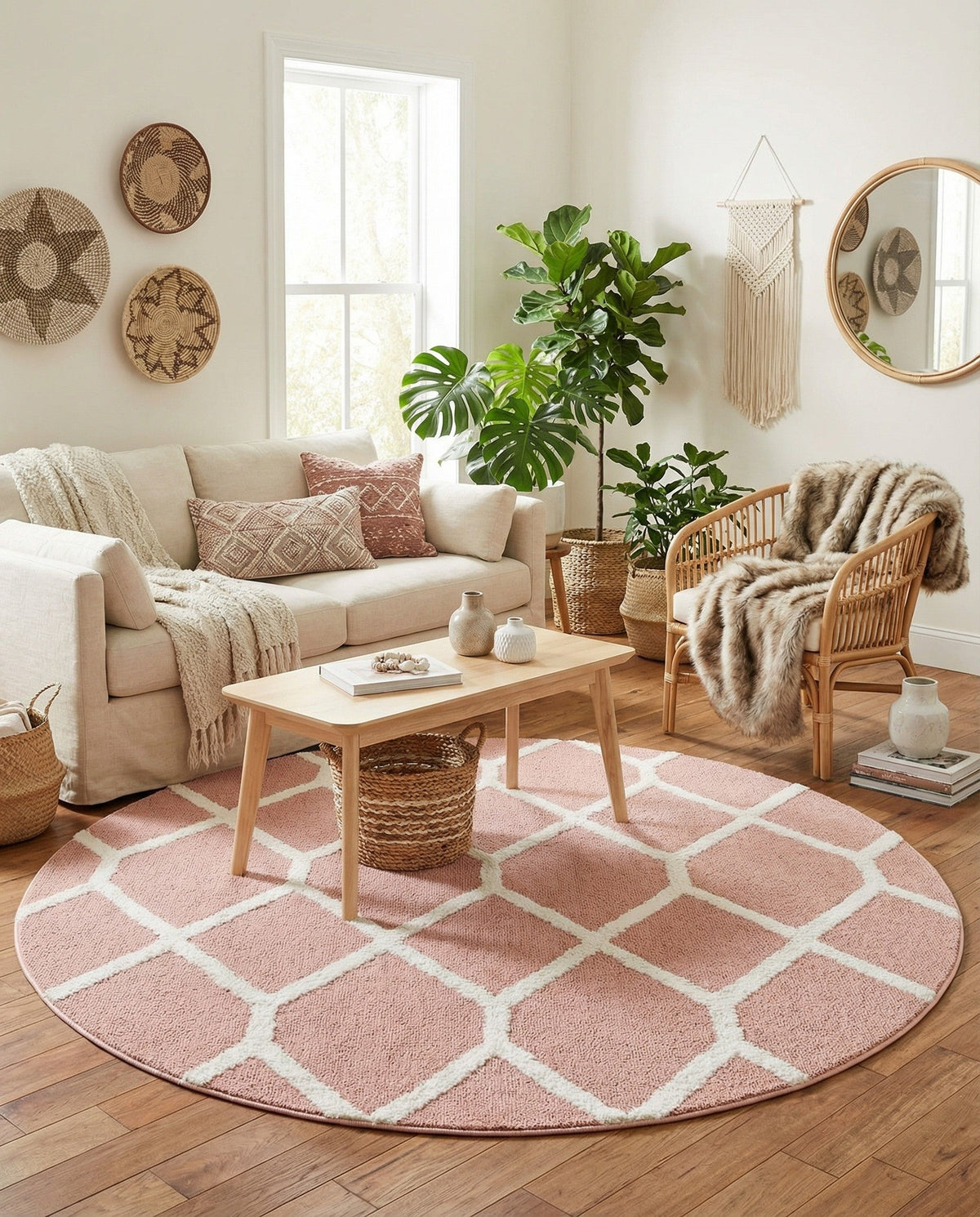 Sahara Chic Collection Area Rug -  Tuareg Round Pink  lifestyle 96