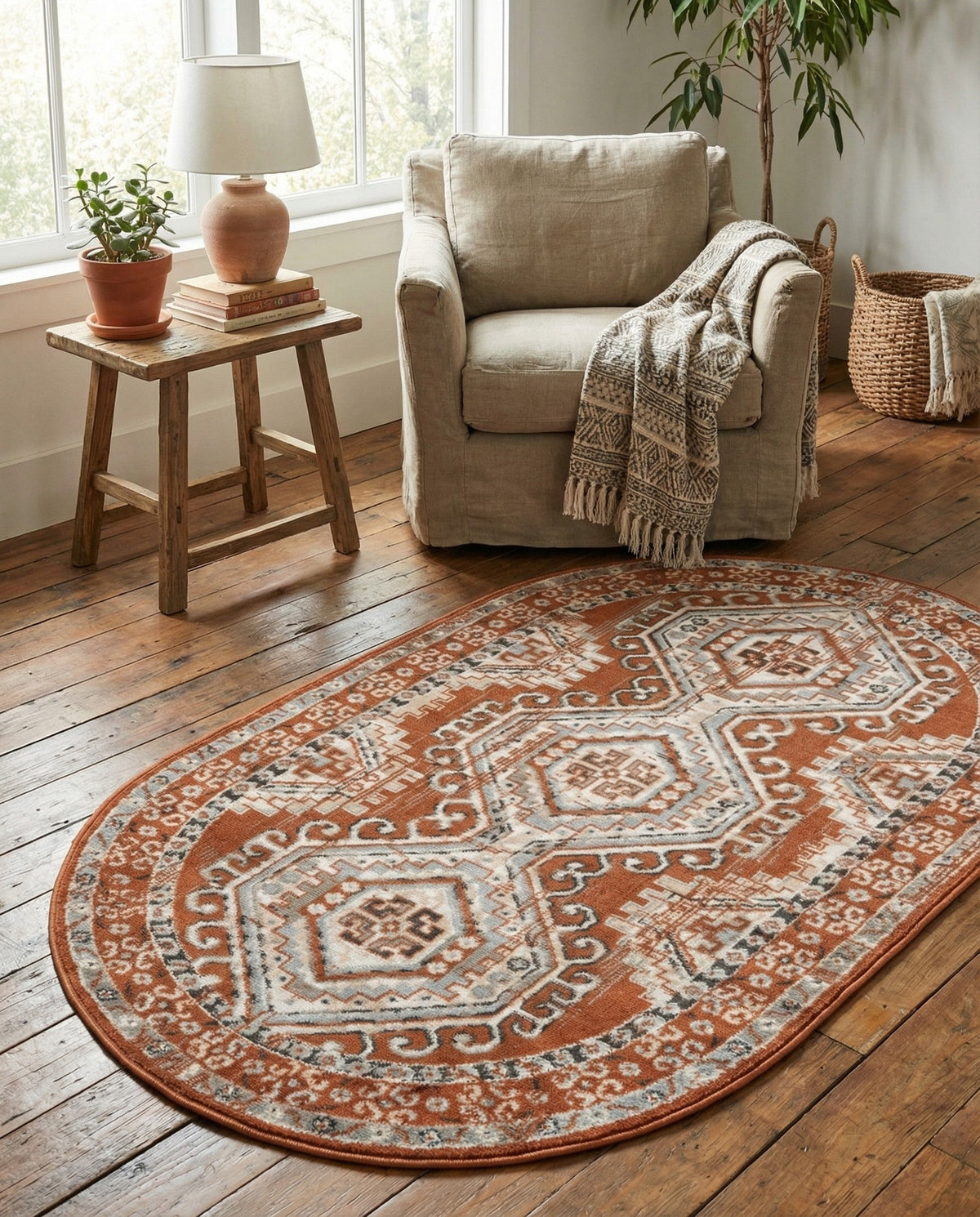Savannah Elegance Collection Area Rug -  Tybee (Terracotta) Oval Terracotta  lifestyle 102