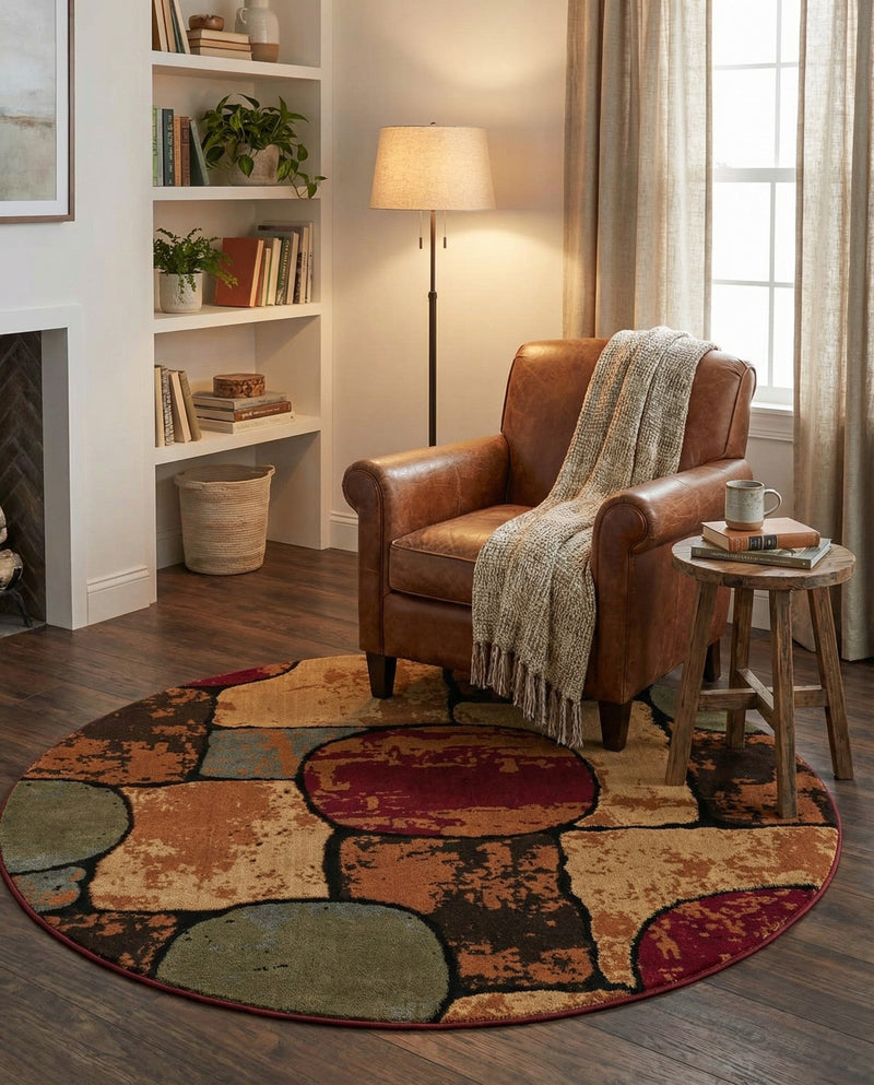 Bistro Lounge Collection Area Rug -  Cappuccino Round Multi  lifestyle 49