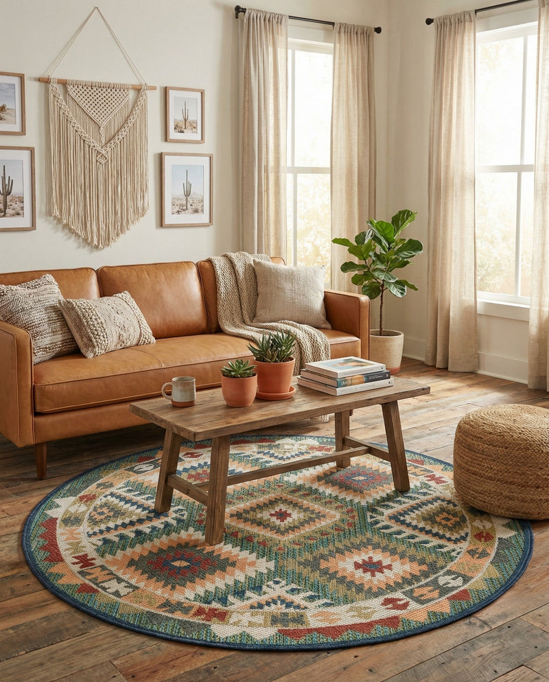 Coastal Terrace Collection Area Rug -  Sandbar Round Green  lifestyle 85