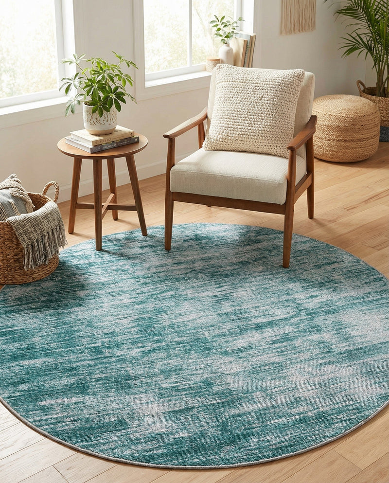 Sahara Essence Collection Area Rug - Oasis (Teal) Round Teal  lifestyle 40
