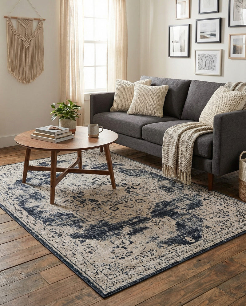 Coastal Manor Collection Area Rug -  Pelican Rectangle Navy Blue  lifestyle 56