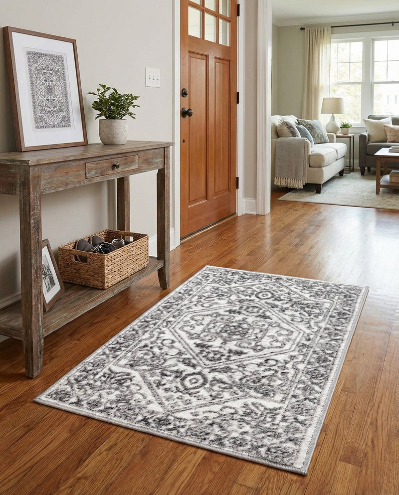 Charleston Elegance Collection Area Rug -  Seaport (white Gray) Rectangle white Gray  lifestyle 19