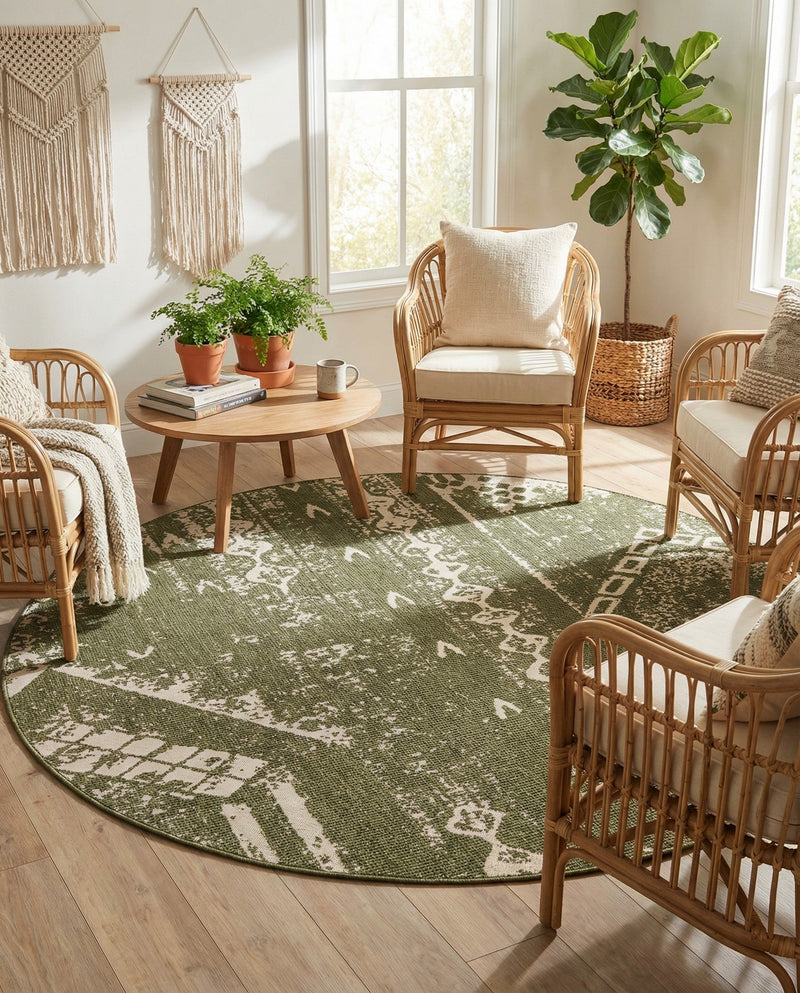 Desert Nomad Terrace Collection Area Rug - Sahara (Green) Round Green  lifestyle 21