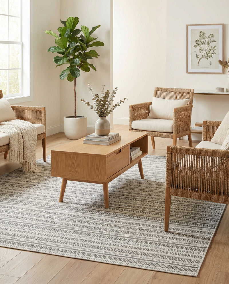 Seaside Stripes Collection Area Rug -  Boardwalk (Beige) Rectangle Beige  lifestyle 5