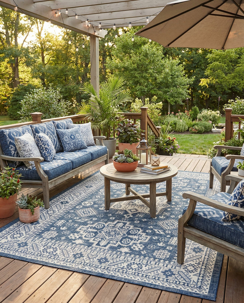 Tribal Terrace Treasures Collection Area Rug -  Incan Isle (Blue) Rectangle Blue  lifestyle 14