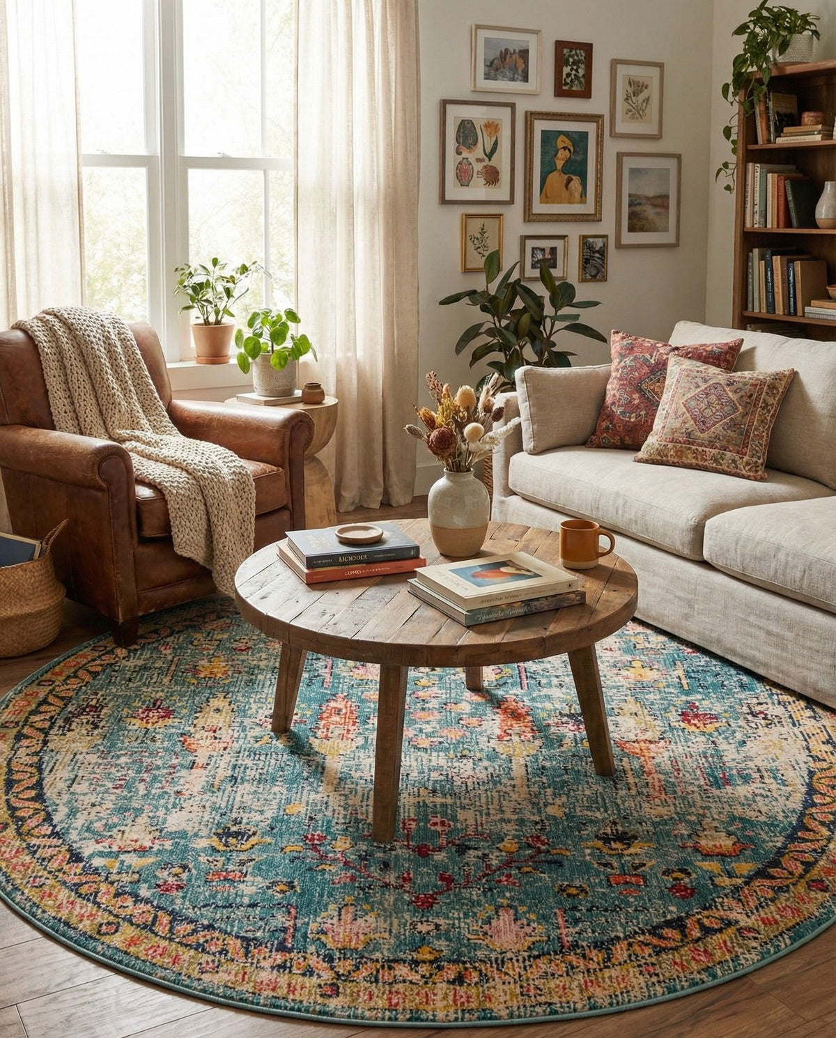 Sierra Collection Area Rug -  Shasta Round Blue  lifestyle 123