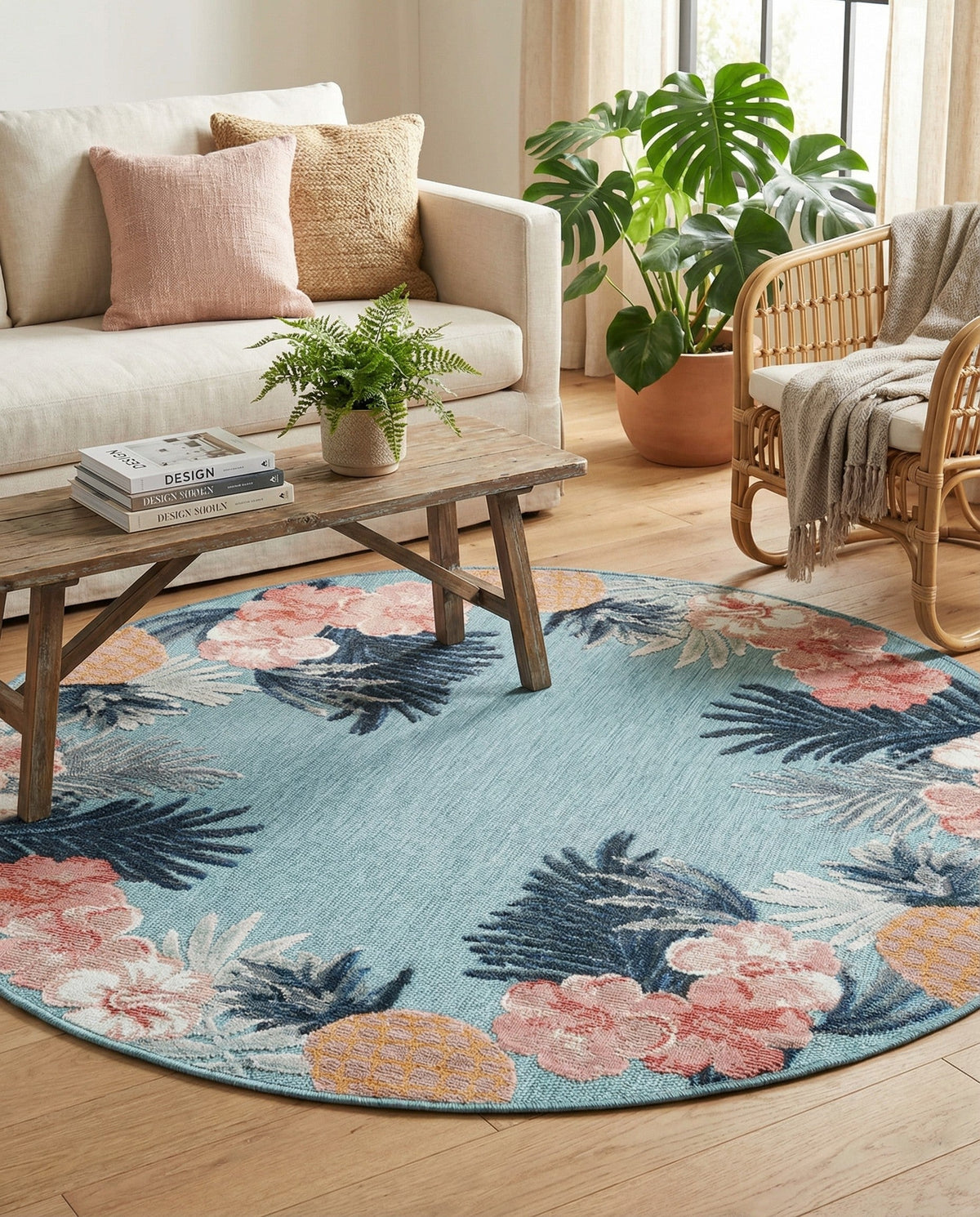 Seaside Blooms Collection Area Rug - Haven Round Blue  lifestyle 93