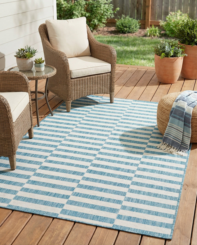 Seaside Stripes Collection Area Rug - Cabana (Light Aqua) Rectangle Light Aqua  lifestyle 17