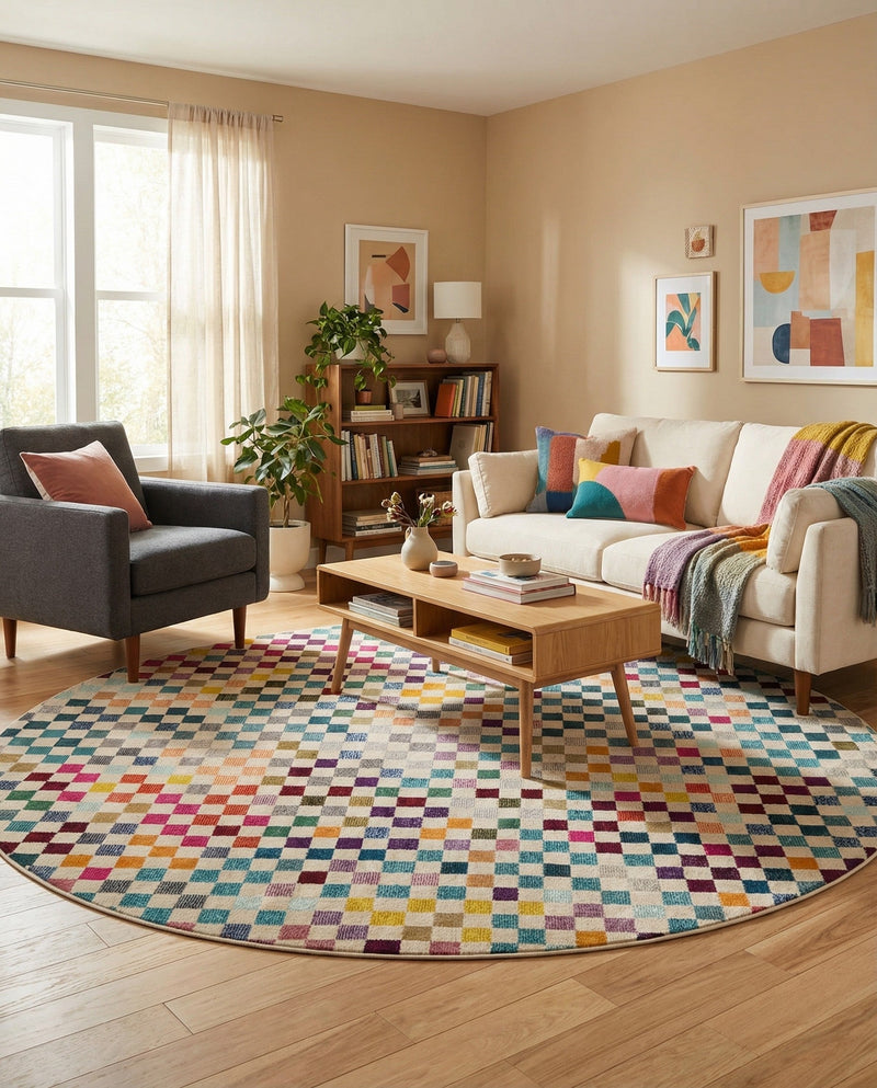Chromatic Oasis Collection Area Rug -  Flora Round Multi  lifestyle 51
