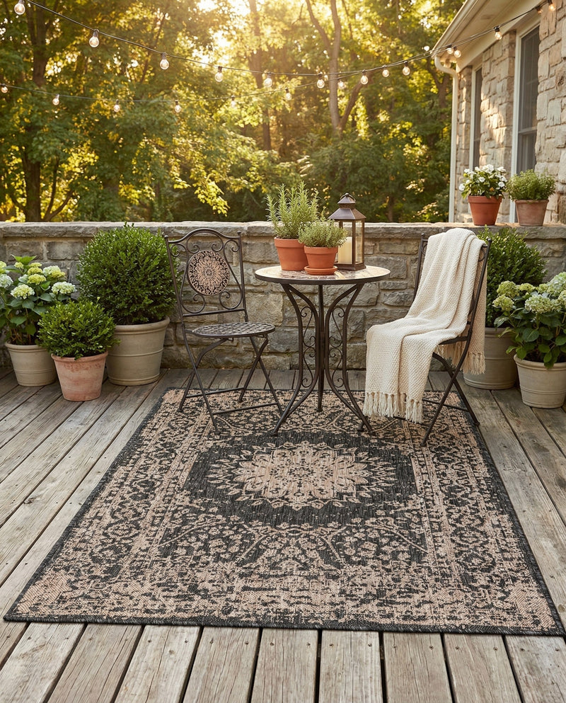 Patio Heritage Collection Area Rug -  Lafayette (Black) Rectangle Black  lifestyle 24