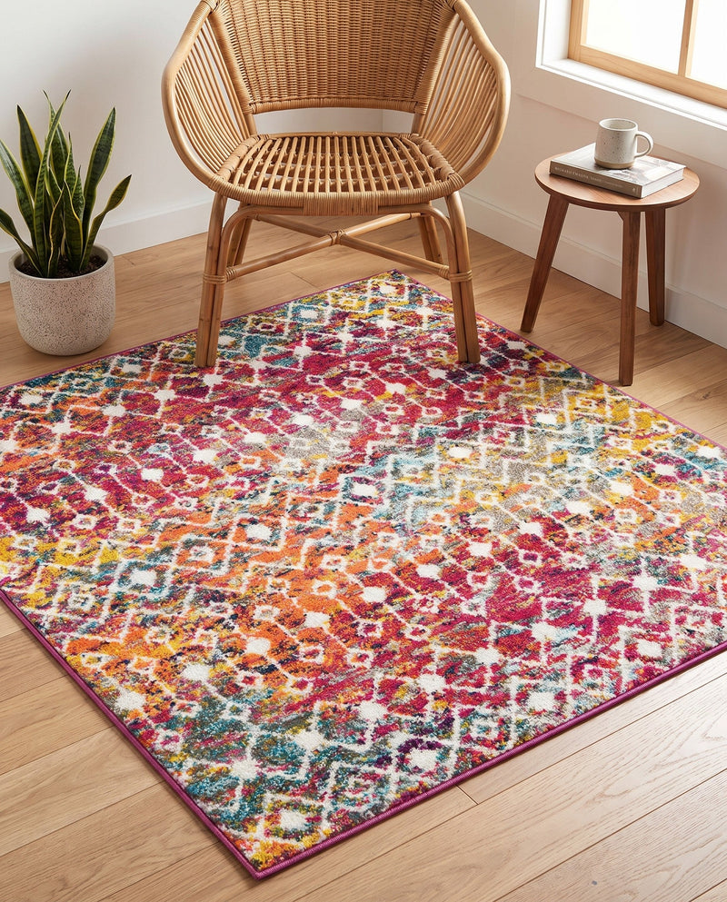 Mediterranean Lattice Collection Area Rug - Santorini (Multi) Square Multi  lifestyle 89