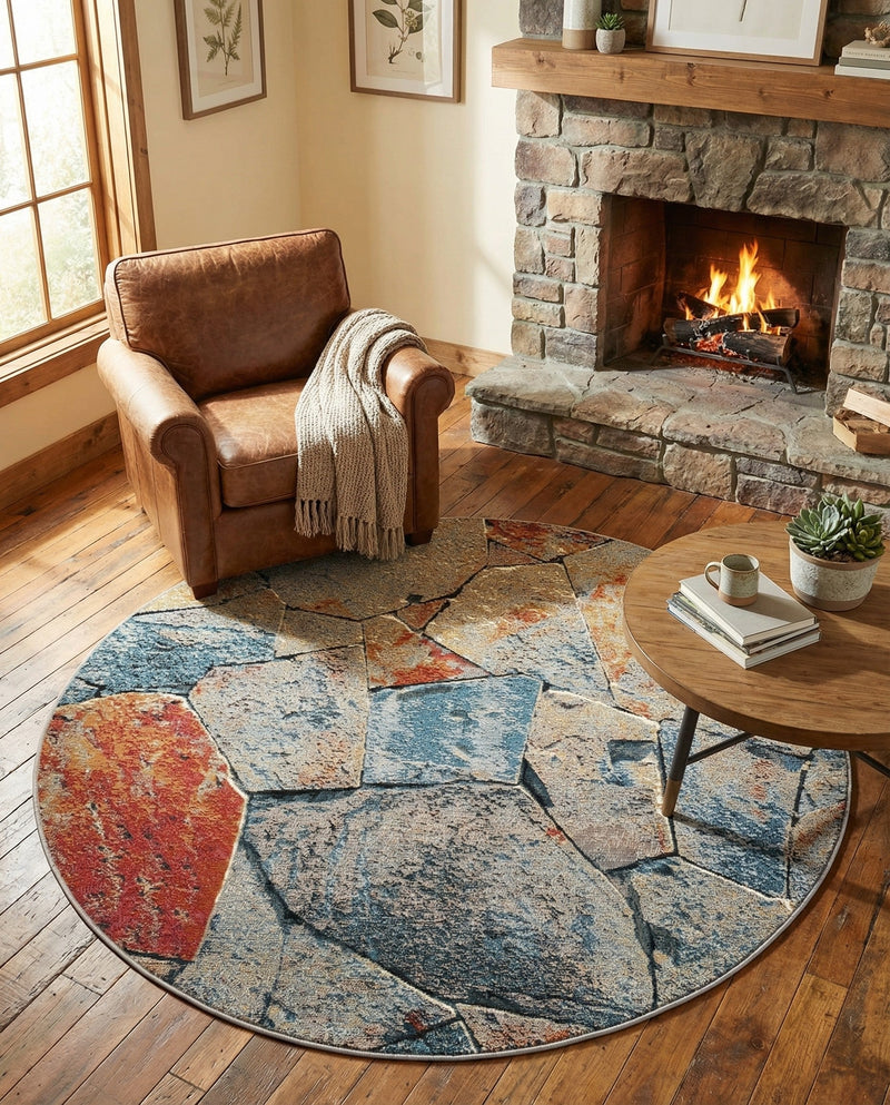 Urban Terrace Collection Area Rug -  Boulevard Round Multi  lifestyle 62