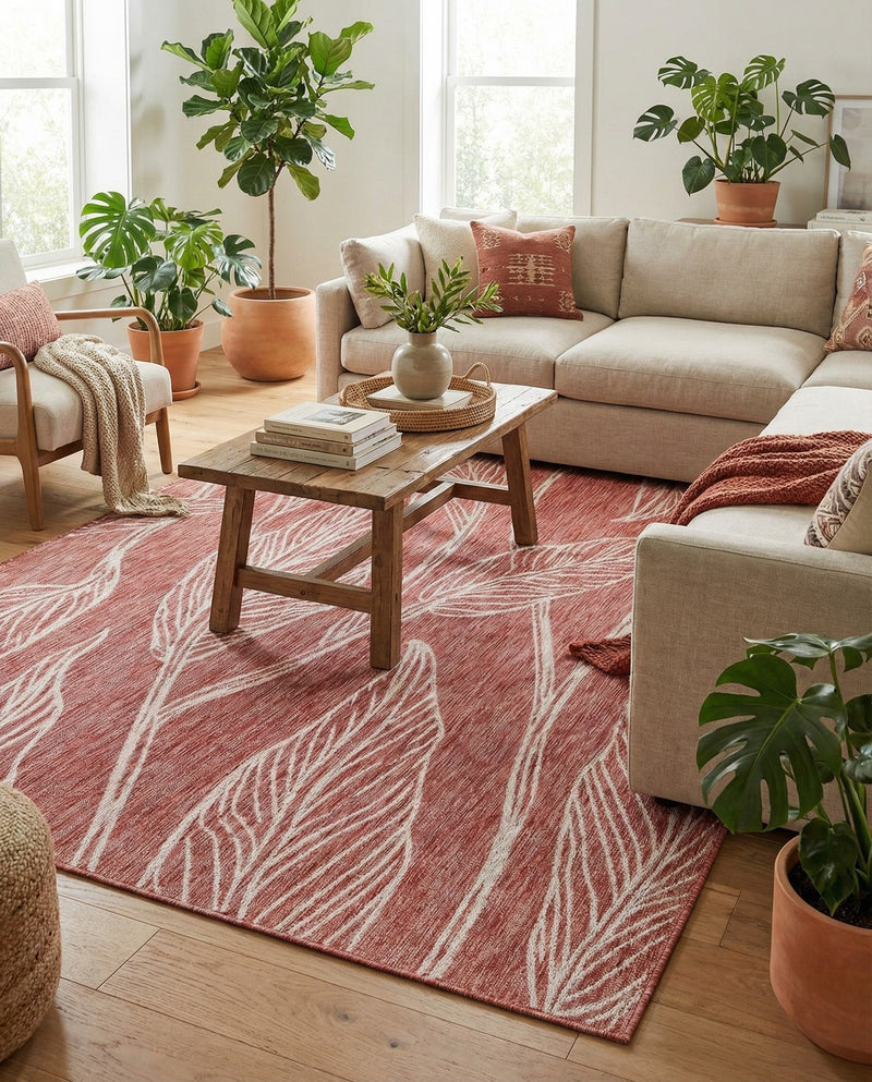 Seaside Blooms Collection Area Rug -  Evergreen (Rust Red) Rectangle Rust Red  lifestyle 4